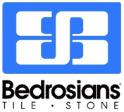 Logo of Bedrosians Tile and Stone, featuring a stylized blue interlocking "B" design above the company name in black text. The logo includes the words "Tile" and "Stone" in smaller text beneath the company name, suitable for businesses needing security services in Los Angeles County.